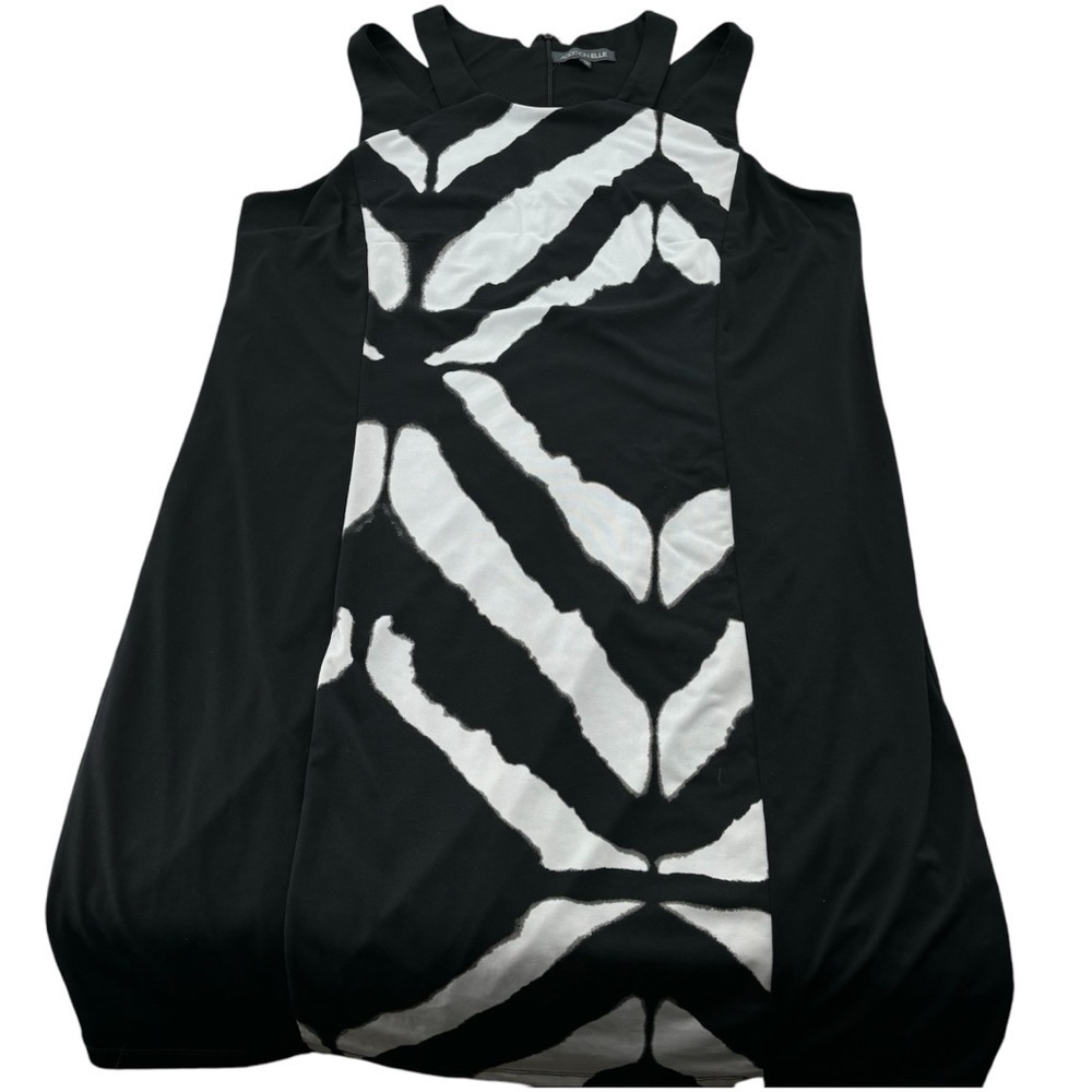 Addition Elle 1X Black Sleeveless Midi Dress with White Geometric Design - Picture 3 of 16